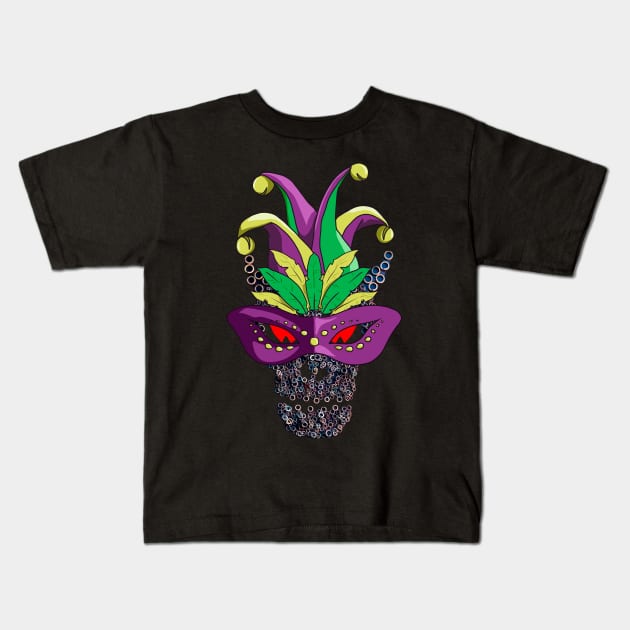 Creepy Mechanical Skull In Mask Carnival Party Mardi Gras Kids T-Shirt by Ai Wanderer